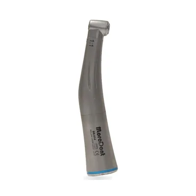 More Dent stainless steel contre-angle with push-button head and internal spray.