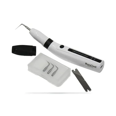 Cordless white More Dent BR-207 endodontic activator with contre-angle head and tip.
