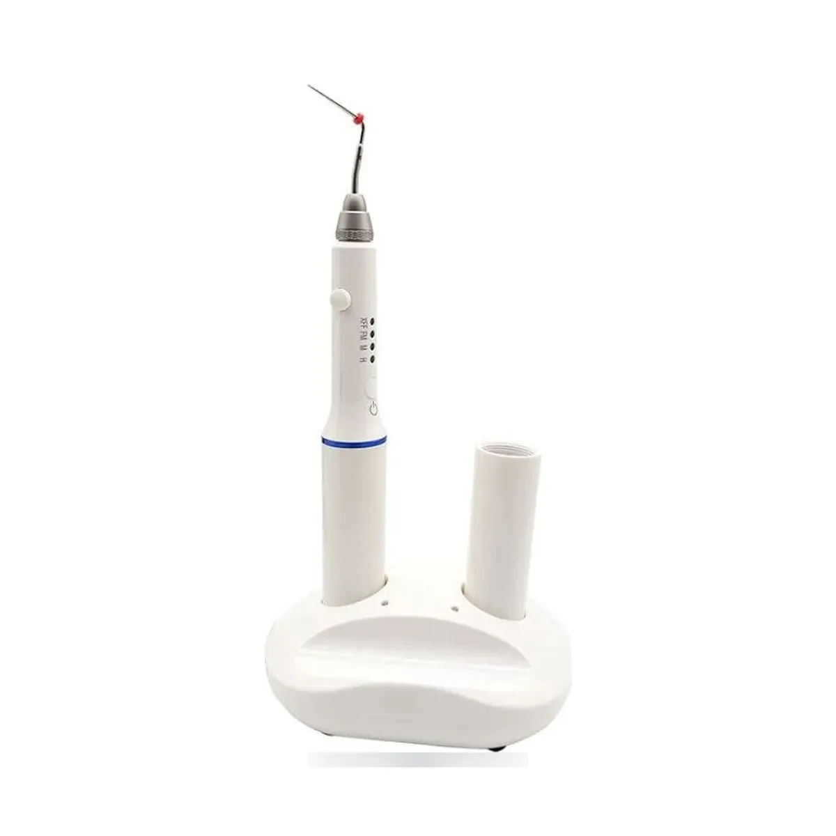 Stylo d'obturation sans fil More Dent BR-102 blanc avec son embout thermique.