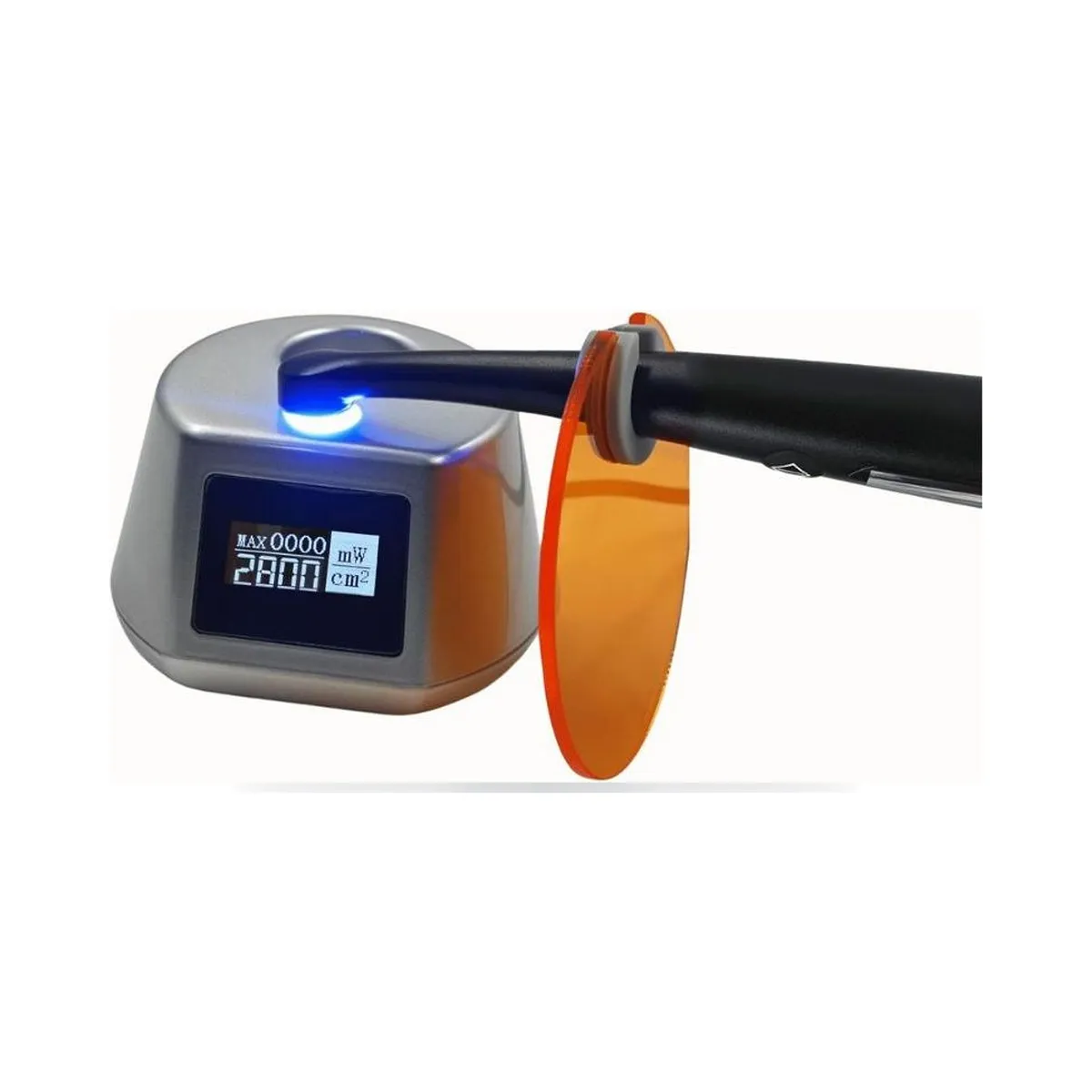 Lampe à photopolymériser en aluminium More Dent BR-618pro sur sa base de charge.