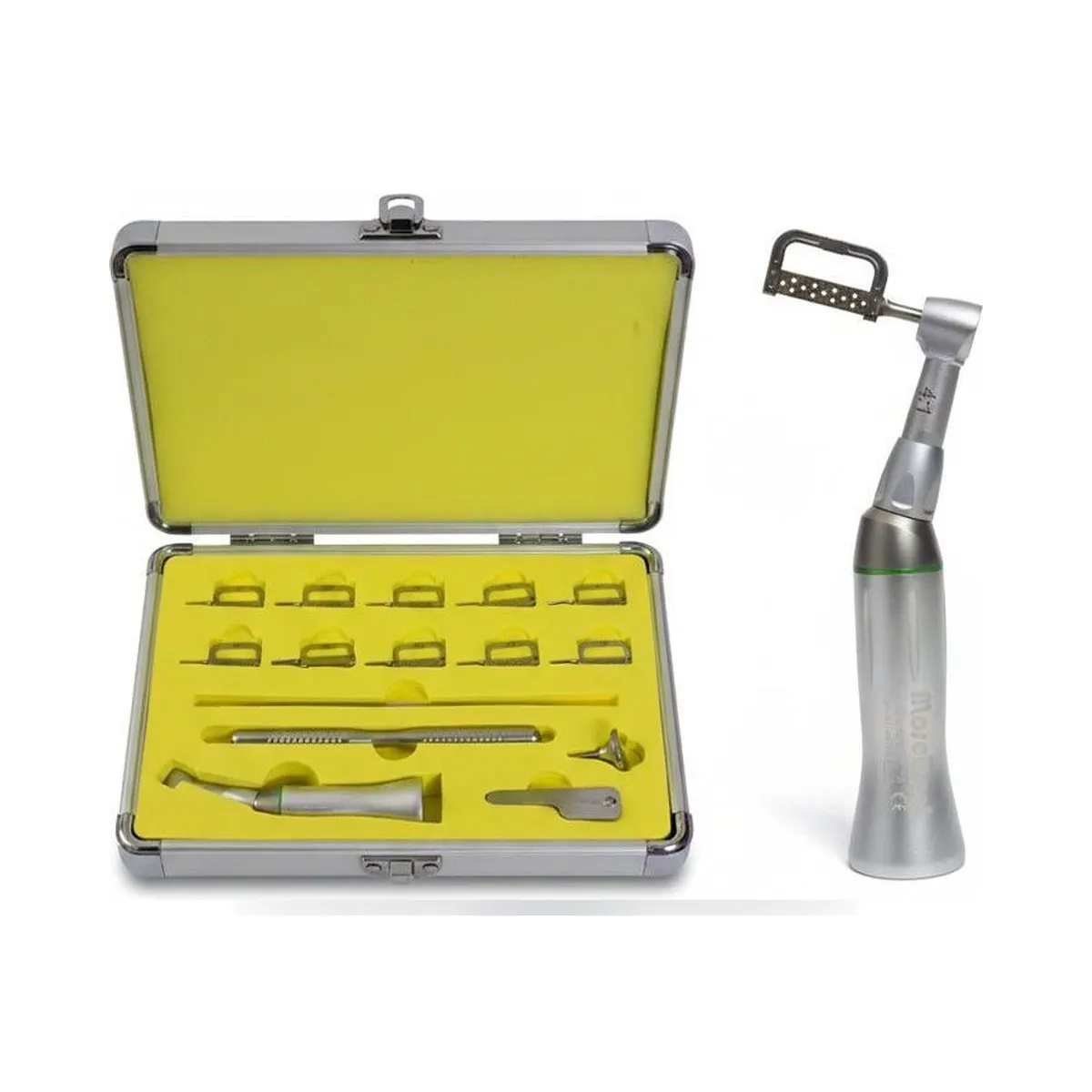 More Dent 4:1 metal contre-angle for orthodontic stripping with interchangeable strips.
