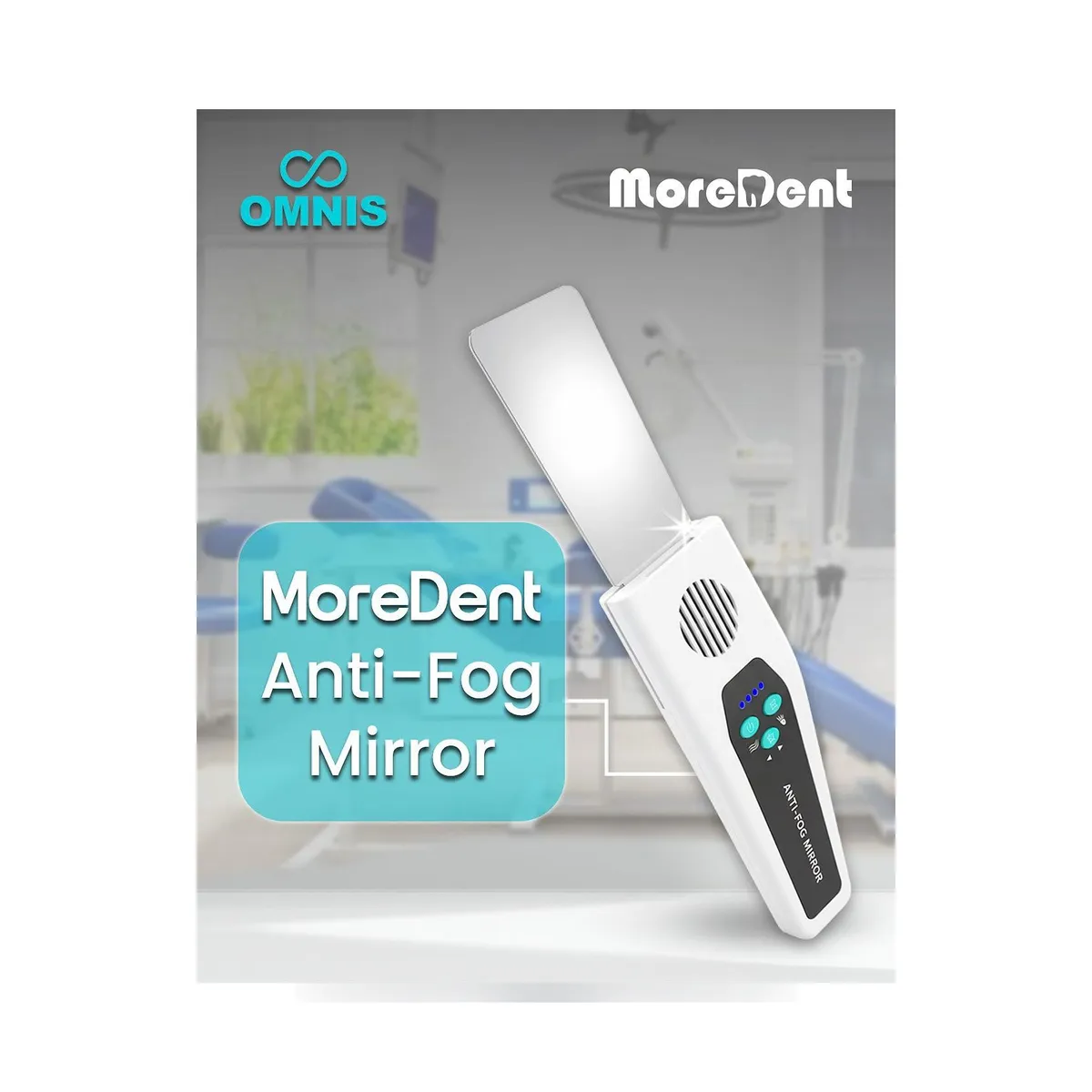 Motorized handle with LED lighting and four More Dent stainless steel dental mirrors.