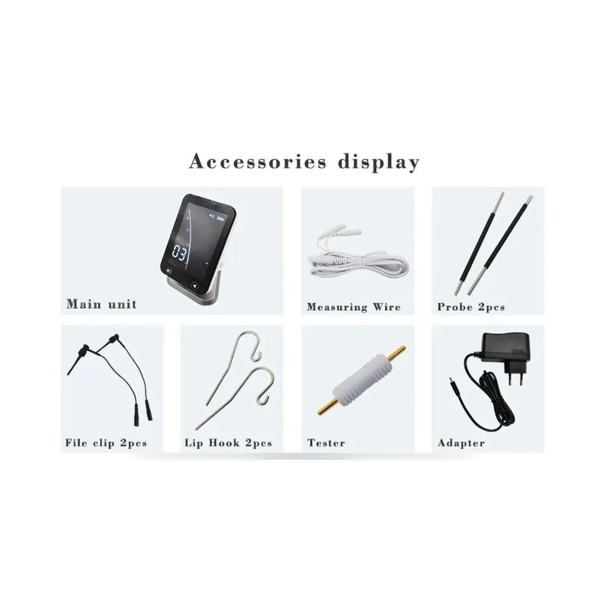 Localisateur d'apex More Dent BR-209 avec écran LCD et accessoires de mesure canalaire.