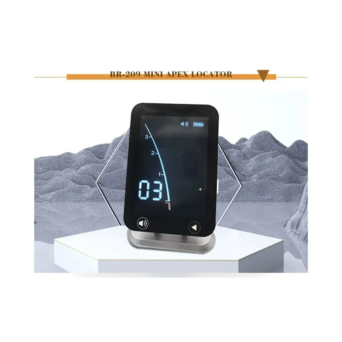 Localisateur d'apex More Dent BR-209 avec écran LCD et accessoires de mesure canalaire.