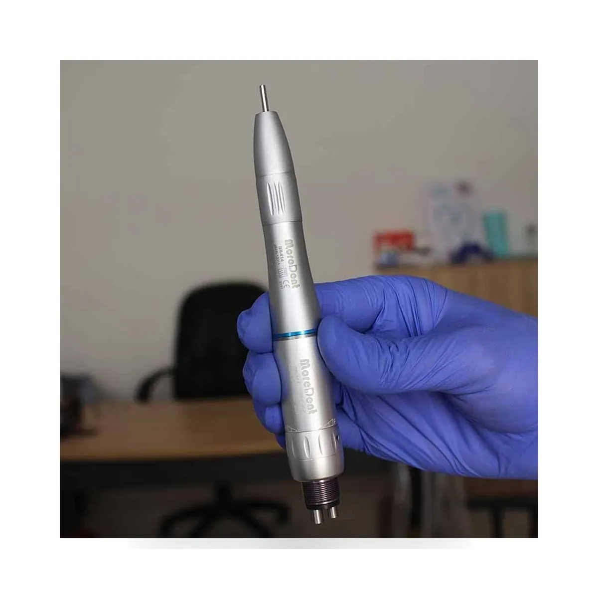 More Dent BR-414J-S metal straight handpiece with internal irrigation connector.