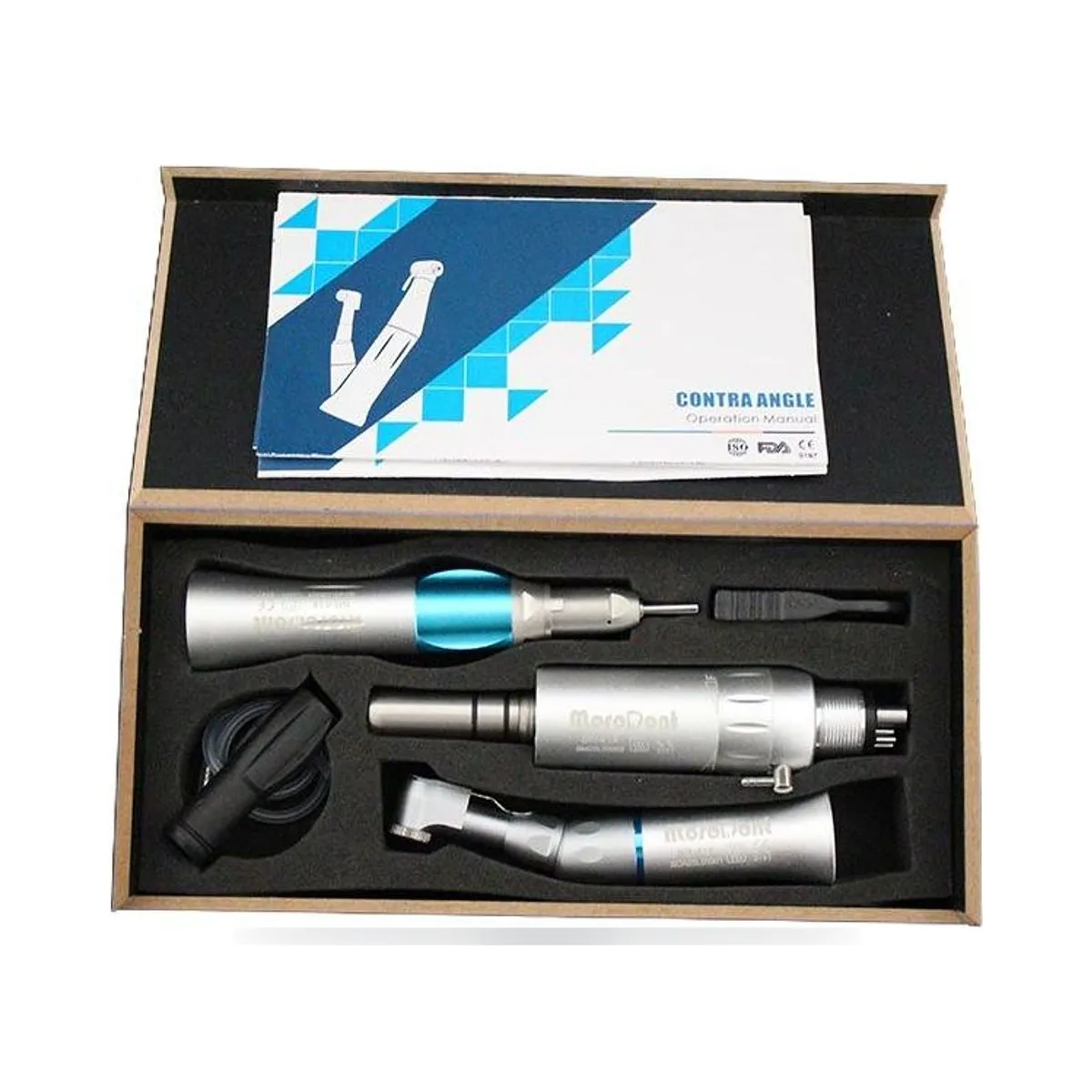 Ensemble More Dent avec micromoteur 4 trous, contre-angle et pièce à main droite en métal.