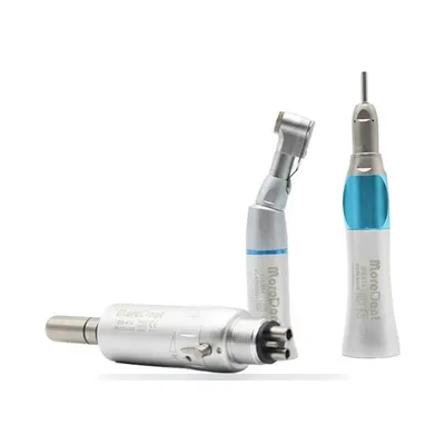 More Dent set with 4-hole micromotor, latch contre-angle, and metal straight handpiece.