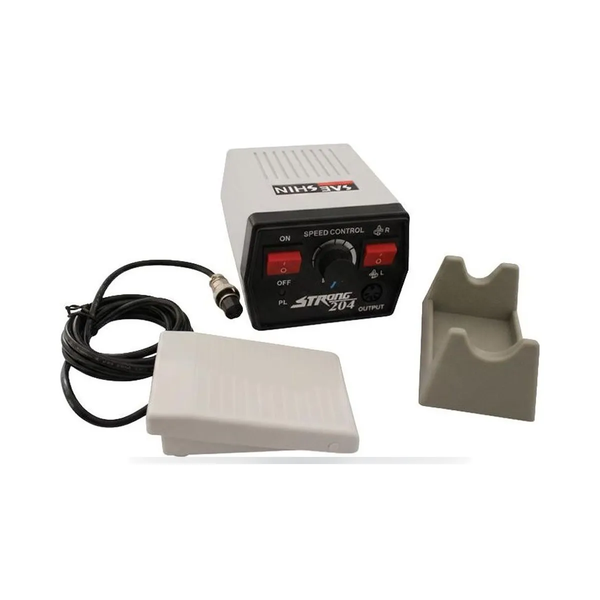 Boîtier de commande micromoteur Strong 204 Sea Shin avec potentiomètre, pédale et support.