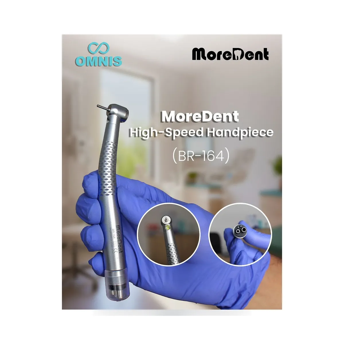 More Dent BR-164PH metal dental turbine with standard head and 4-hole connection.