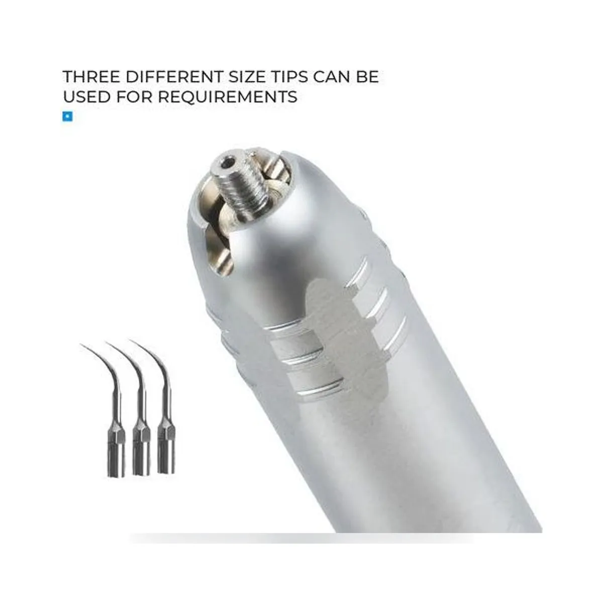 Détartreur pneumatique Air Scaler More Dent avec trois inserts G1, G2 et P3.