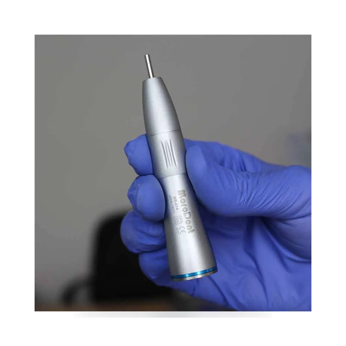 More Dent BR-414J-S metal straight handpiece with internal irrigation connector.