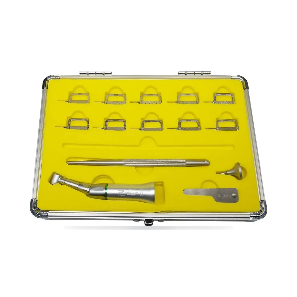 More Dent 4:1 metal contre-angle for orthodontic stripping with interchangeable strips.