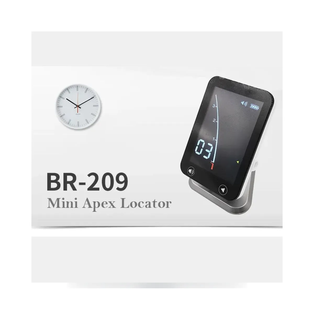 Localisateur d'apex More Dent BR-209 avec écran LCD et accessoires de mesure canalaire.
