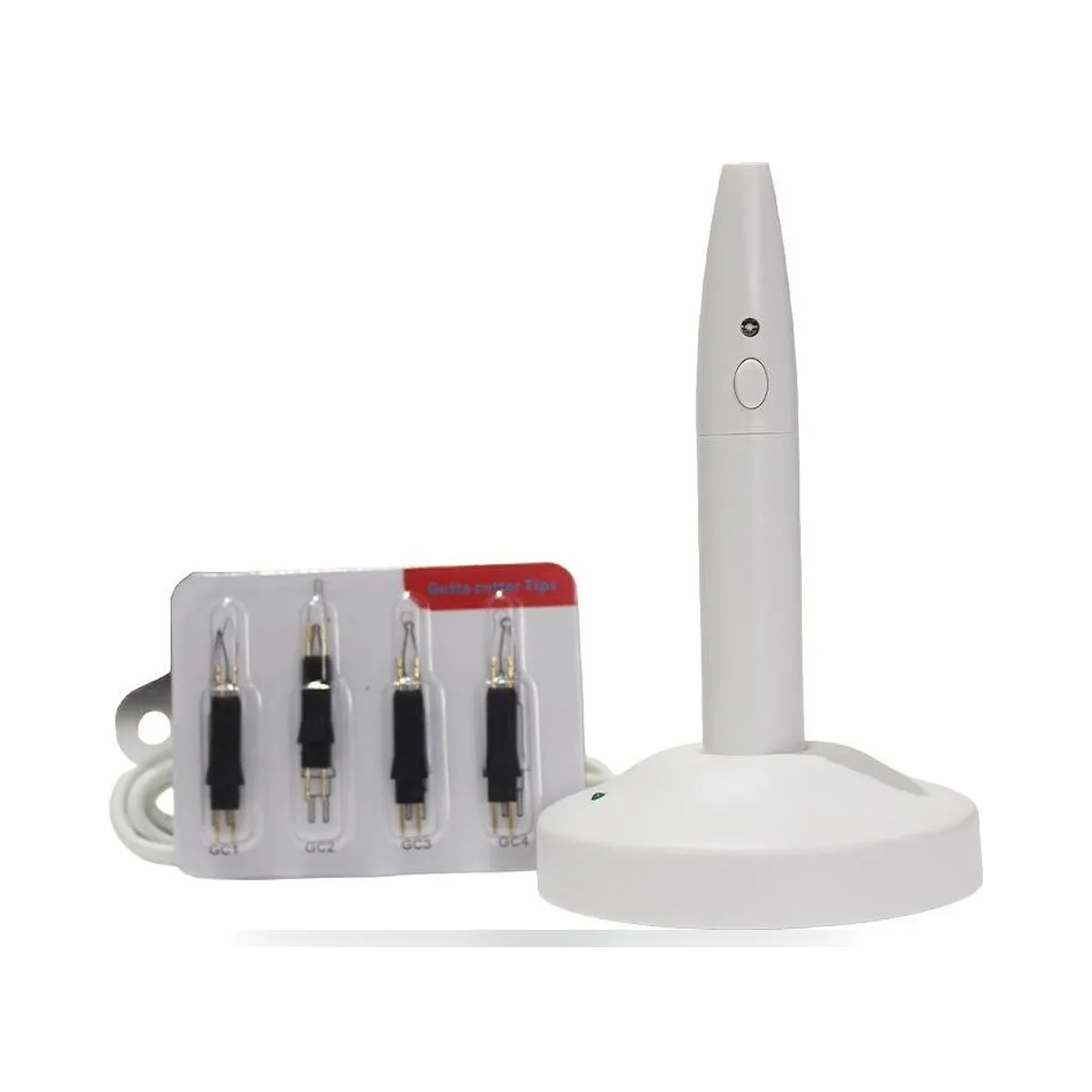 Coupe-gutta sans fil blanc More Dent BR-103 avec base de charge et 4 embouts métalliques.