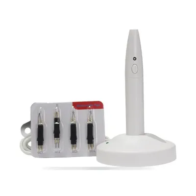 Coupe-gutta sans fil blanc More Dent BR-103 avec base de charge et 4 embouts métalliques.