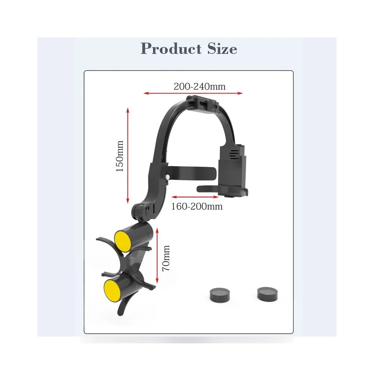 More Dent binocular loupes mounted on headband with LED light and battery