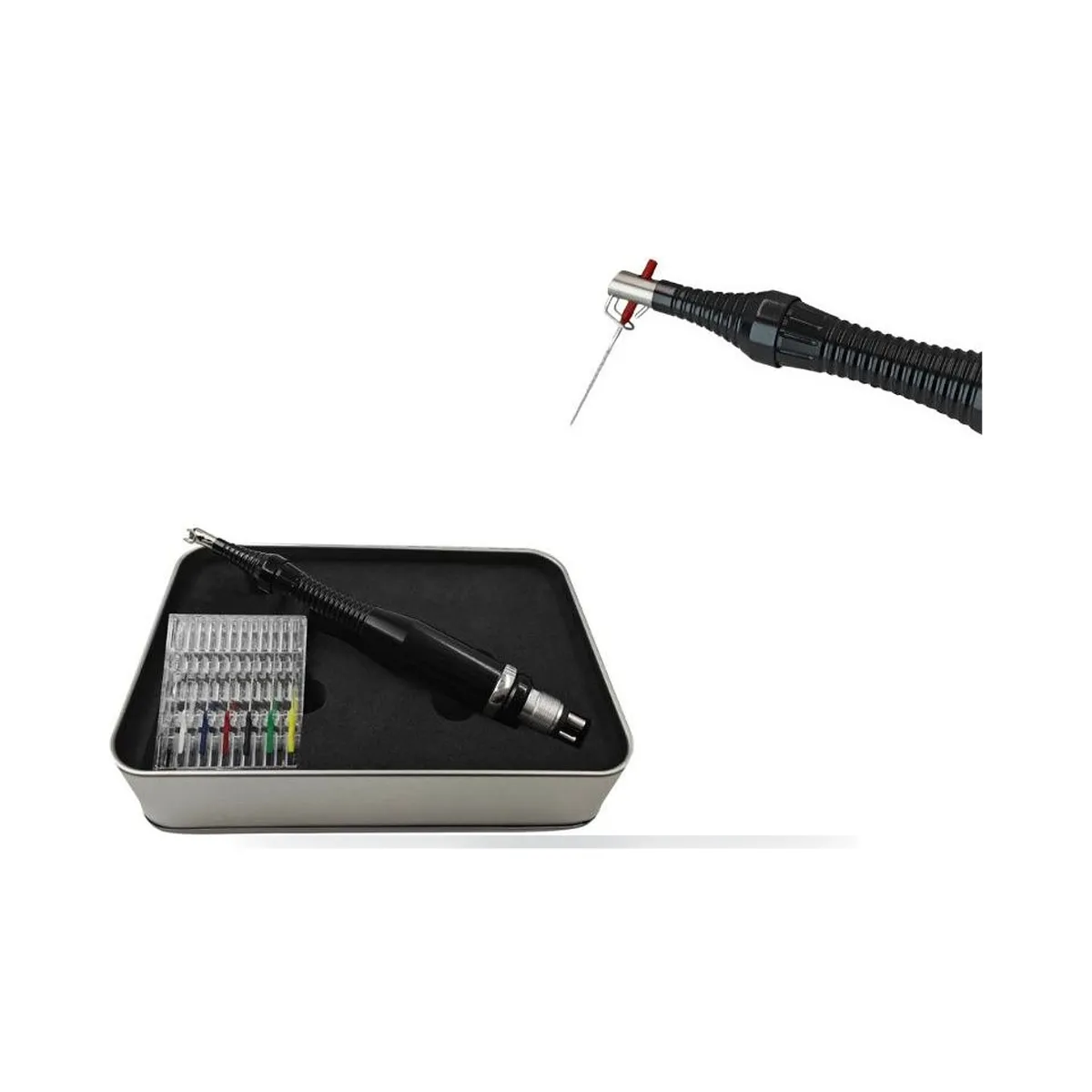 Black More Dent BR-214 sonic endodontic handpiece with aluminium box and 6 files