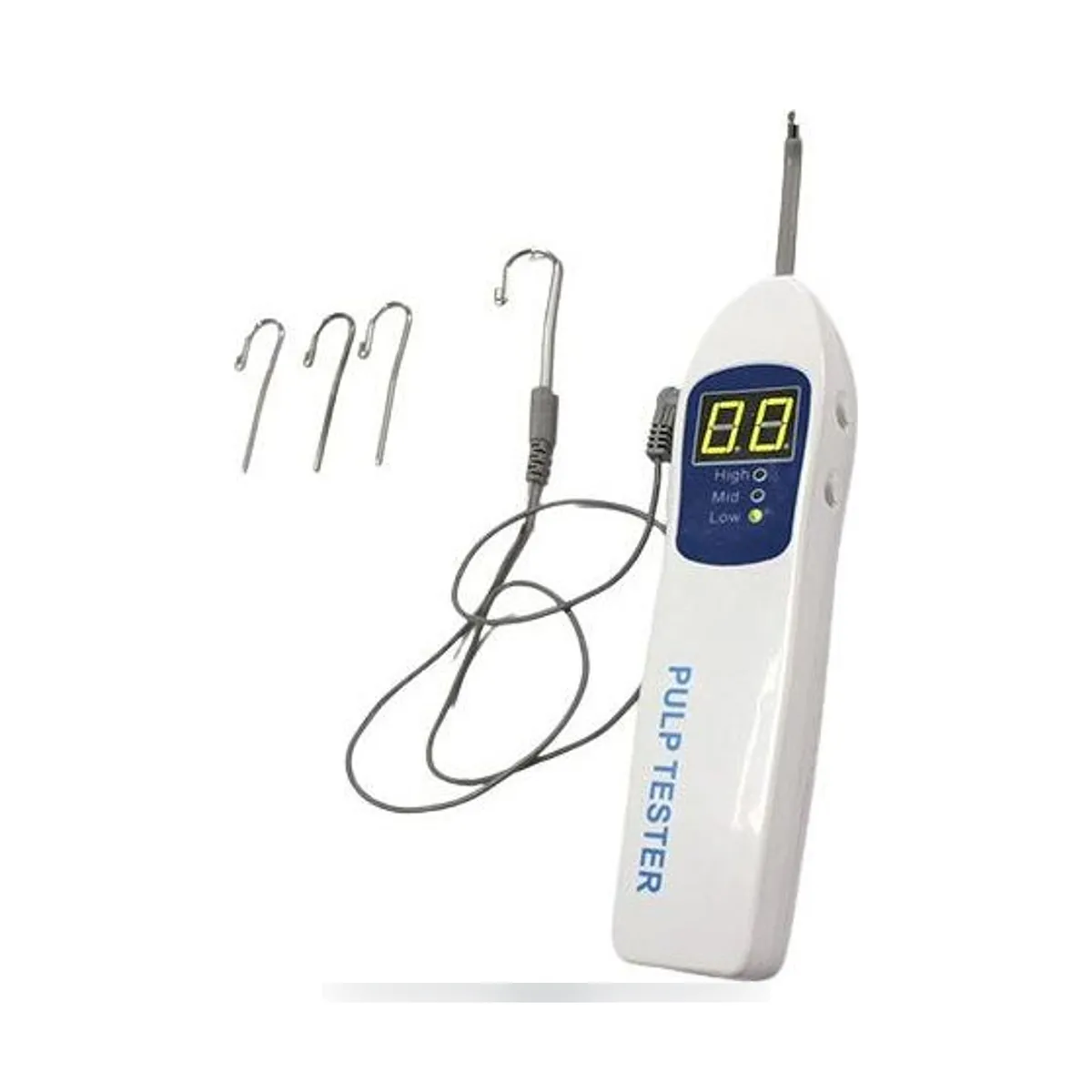 More Dent electric pulp tester unit with probe, lip hook, and cable