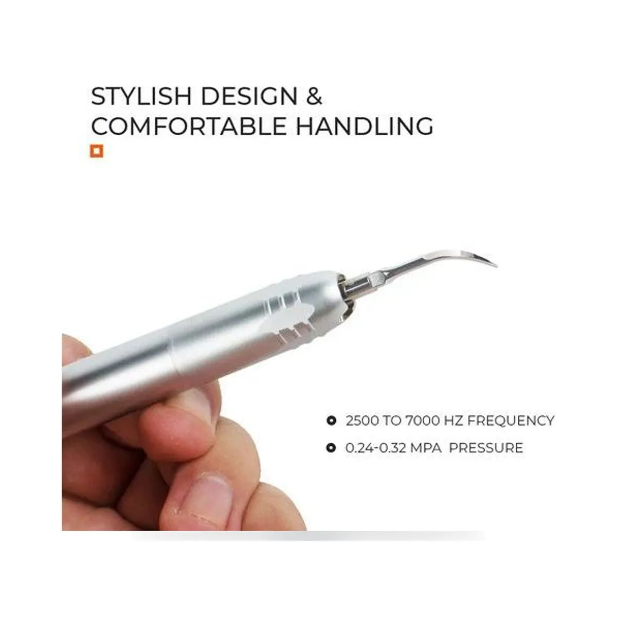 Détartreur pneumatique Air Scaler More Dent avec trois inserts G1, G2 et P3.