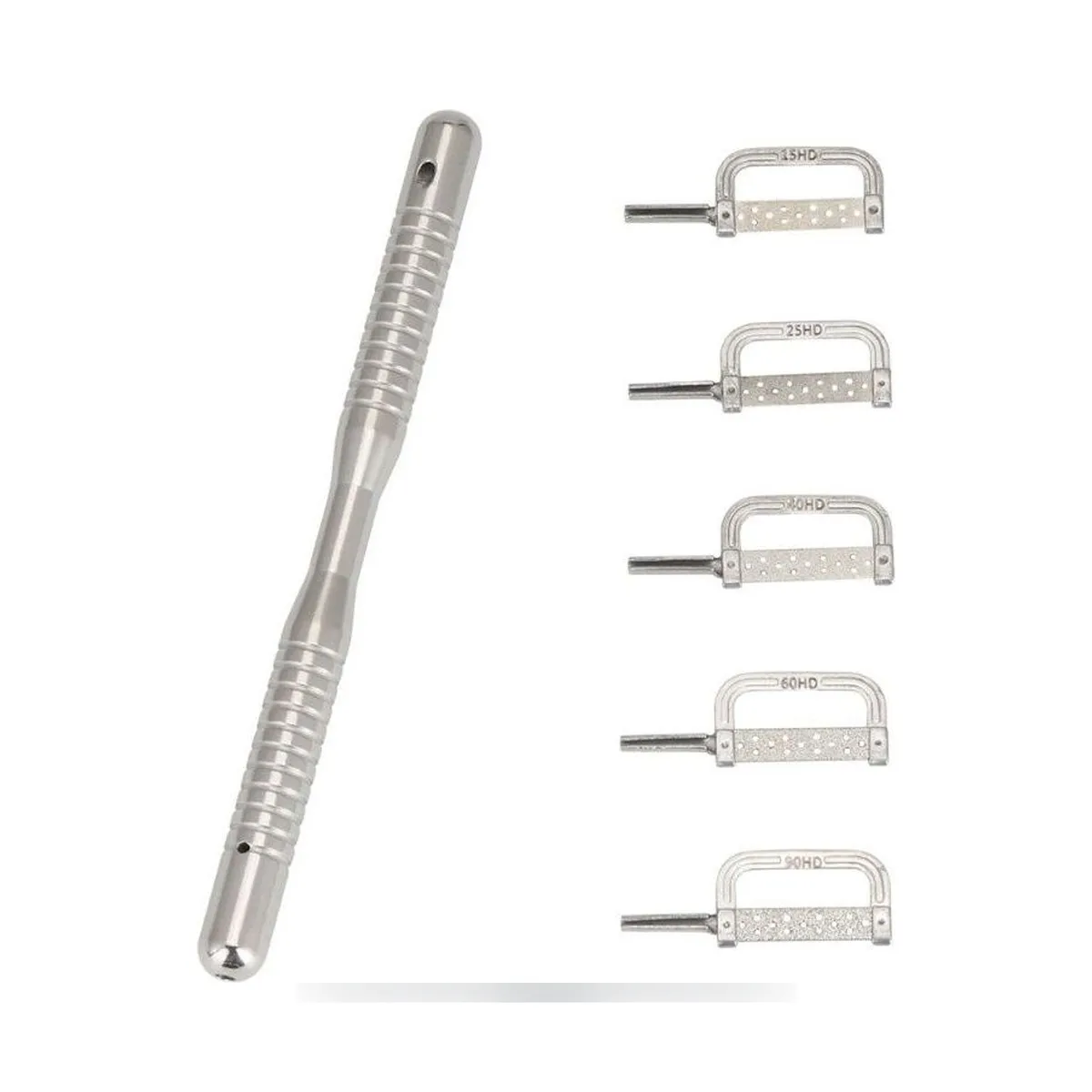 Manual stripping handle with assortment of five More Dent abrasive strips.