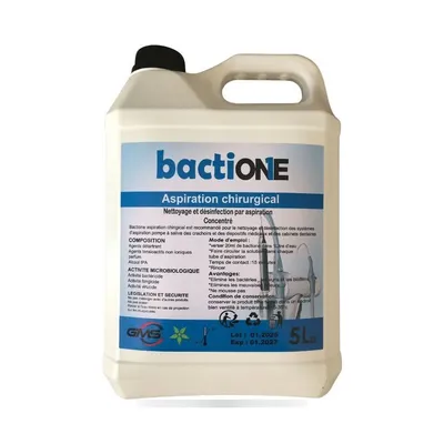 5-litre canister of GMS Bactione Aspiration disinfectant.