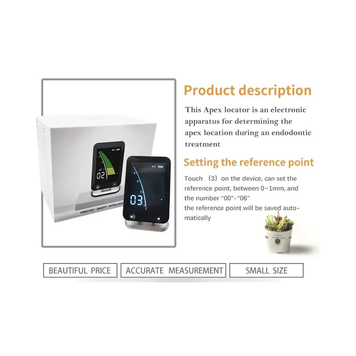 Localisateur d'apex More Dent BR-209 avec écran LCD et accessoires de mesure canalaire.