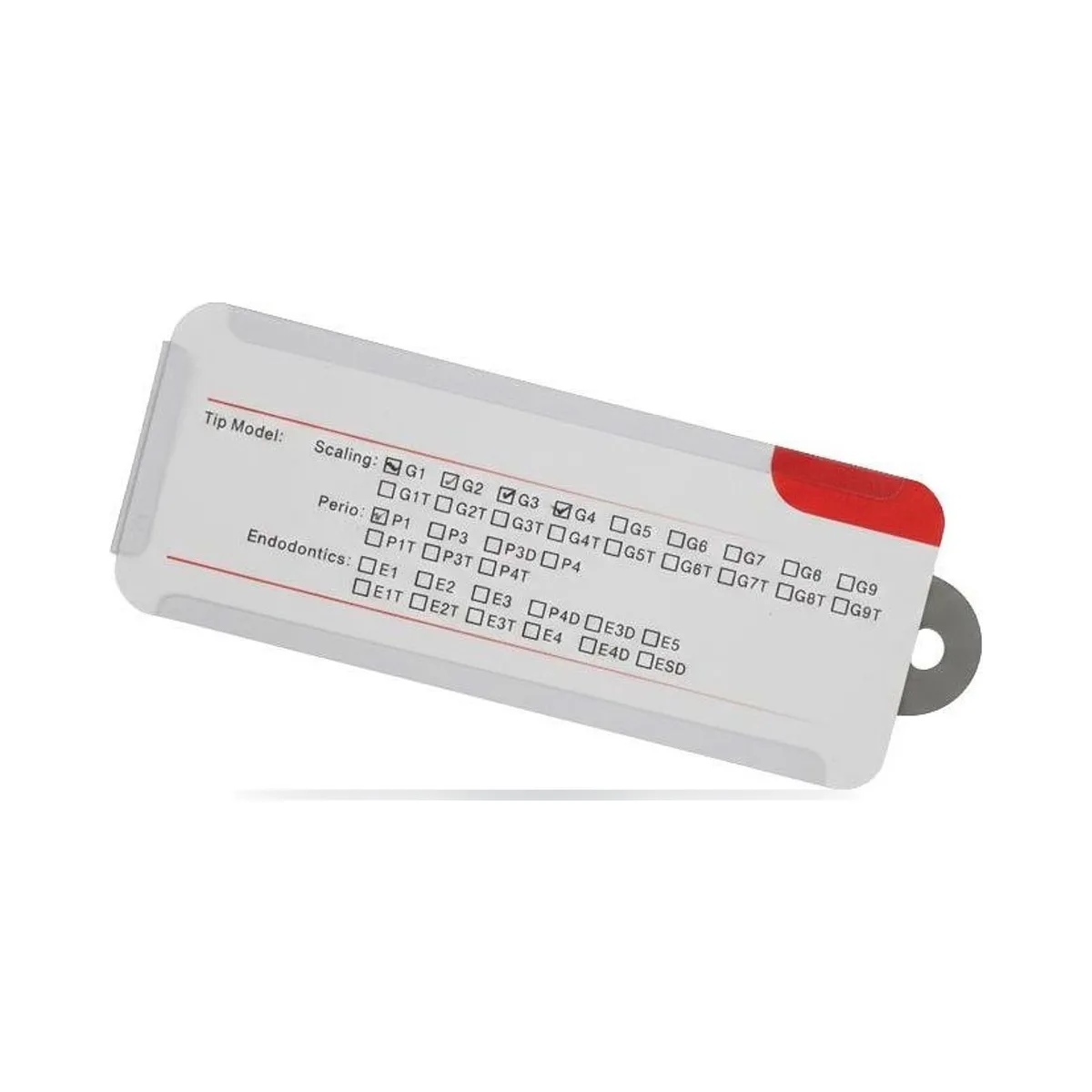 Boîte de 5 inserts de détartrage More Dent avec pointes G1, G2, G4 et P1.