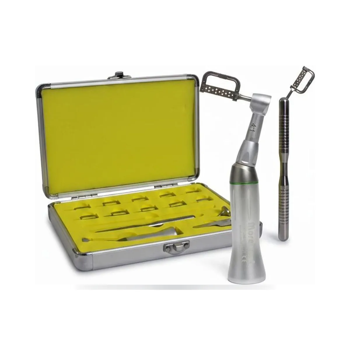 More Dent 4:1 metal contre-angle for orthodontic stripping with interchangeable strips.