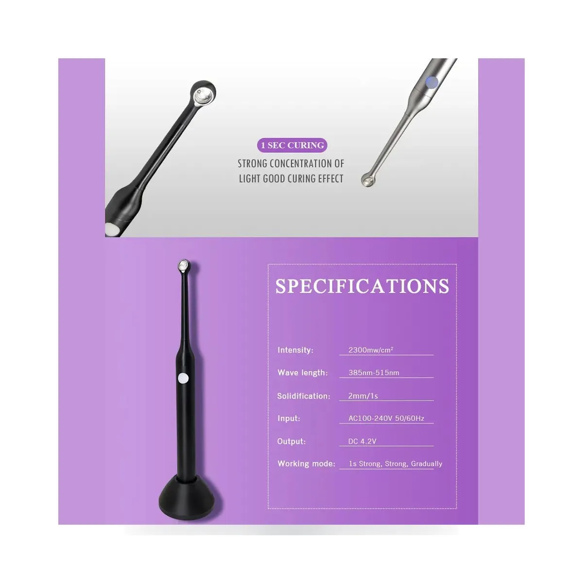 More Dent BR-610 LED curing light in black and silver metal finish.