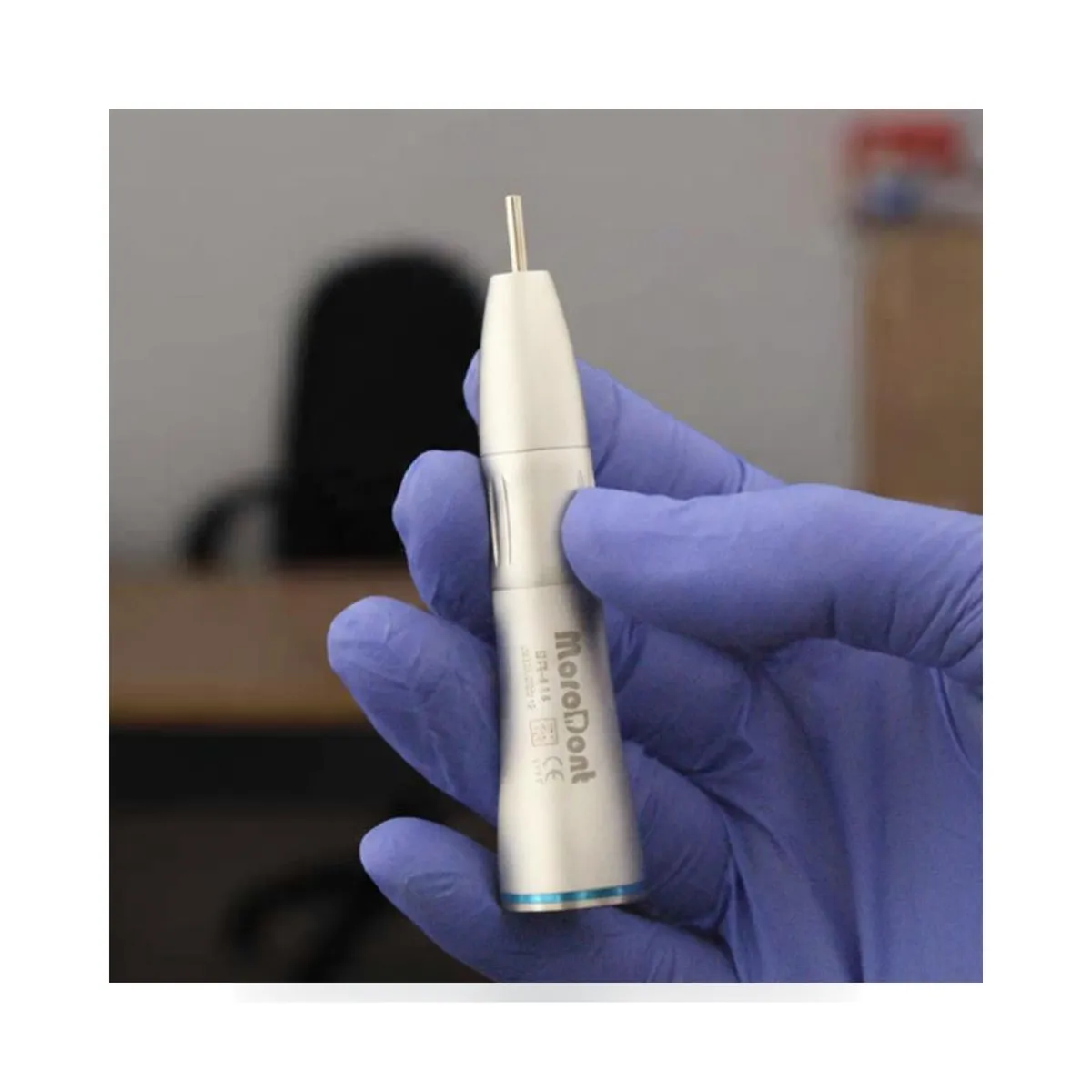 More Dent BR-414J-S metal straight handpiece with internal irrigation connector.